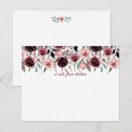 Cartão De Notas Rosas de Borgonha Elegante e de Aquarela Rosa |