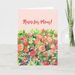 Cartão De Notas Rosas para a mãe, placa plana