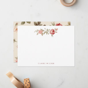 Cartão De Notas Rosas Rosa Elegantes - Adicionar Nome/Monograma
