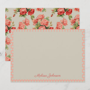 Cartão De Notas Rosas Rosa Floral Elegante Girly Personalizada