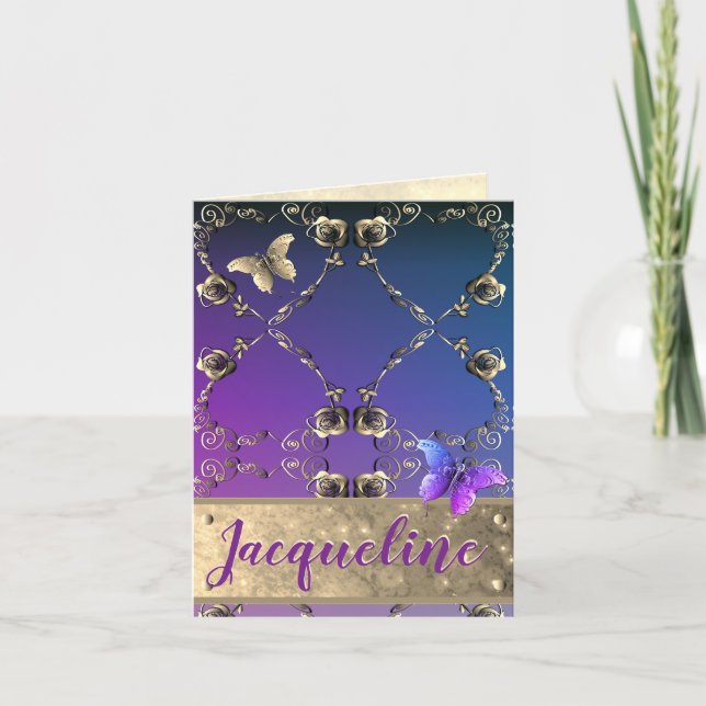 Cartão De Notas Rosas Silvery com saudação de nome (Frente)