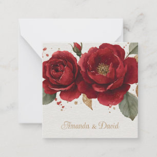 Cartão De Notas Rosas vermelhas de Aquarela Elegante com Glitter d