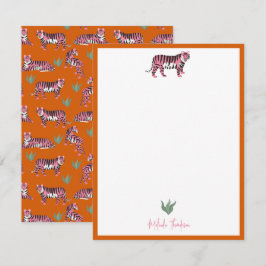 Cartão De Notas Roteiro de Boho Laranja Rosa Tigre da Selva