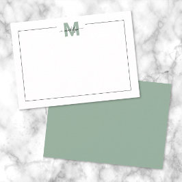 Cartão De Notas Rótulo Minimalista Monograma Verde