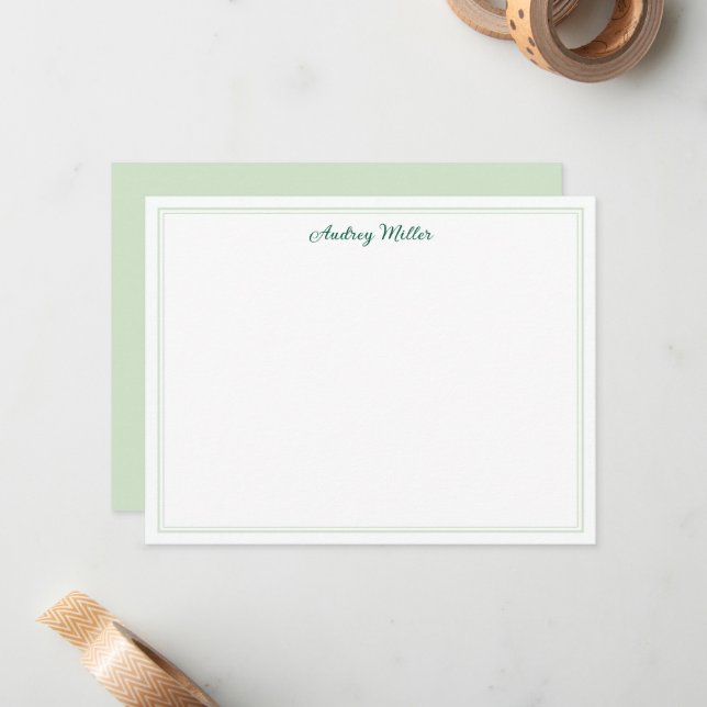 Cartão De Notas Rótulo Verde Simples Personalizado (Frente/Verso In Situ)