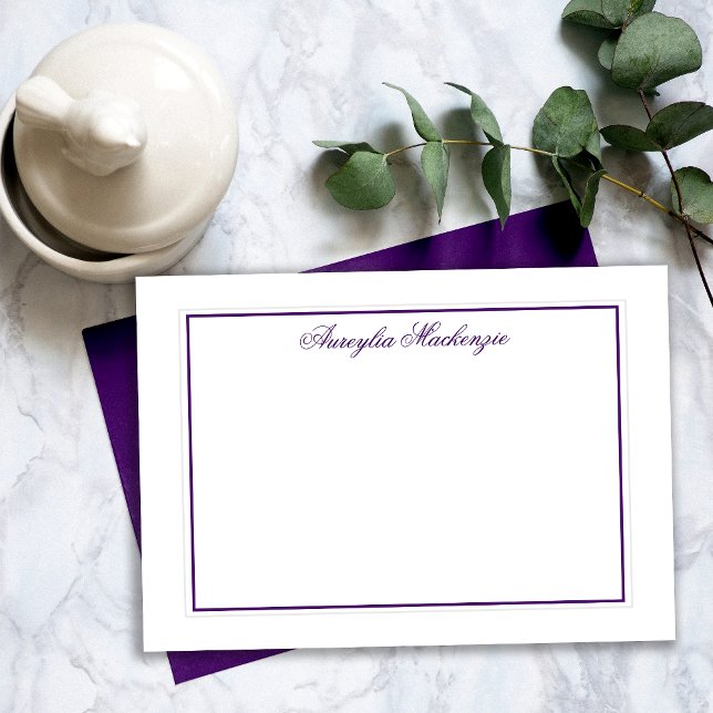 Cartão De Notas Roxo Elegante e Branco Personalizado (Elegant Purple and White Personalized Note Card)