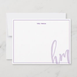 Cartão De Notas Roxo Grande Monograma Casal Inicial Simples Casame