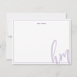 Cartão De Notas Roxo Grande Monograma Casal Inicial Simples Casame