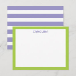 Cartão De Notas Roxo Listras Préppy & Verde Lima Fofo Feminino