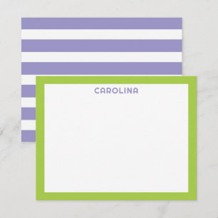 Cartão De Notas Roxo Listras Préppy & Verde Lima Fofo Feminino