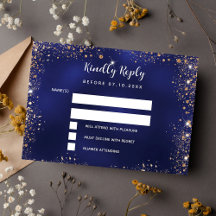 RSVP de casamento com dourado azul marinho