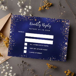 Cartão De Notas RSVP de casamento com dourado azul marinho