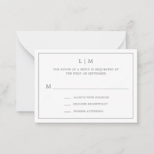 Cartão De Notas RSVP de Casamento da Mini Cinza Escura Simples Mon