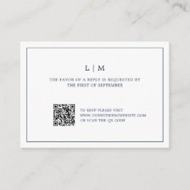 Cartão De Notas RSVP de Casamento de Código QR de Monograma Azul d