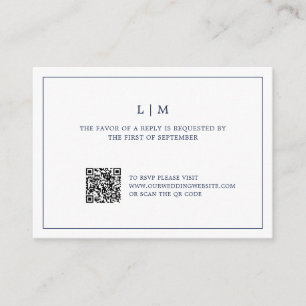 Cartão De Notas RSVP de Casamento de Código QR de Monograma Azul d