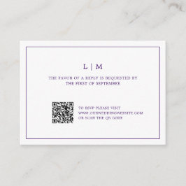 Cartão De Notas RSVP de Casamento de Código QR de Monograma Roxo S