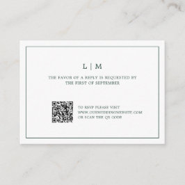 Cartão De Notas RSVP de Casamento de Código QR do Monograma Verde 