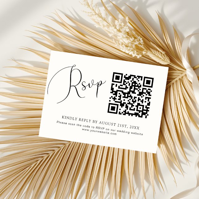 Cartão De Notas RSVP de Casamento de Código QR Preto-Chic Minimali (Criador carregado)