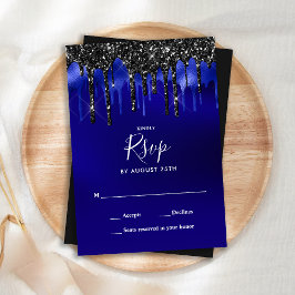Cartão De Notas RSVP de Casamento de Drives de Brilho Azul Preto E