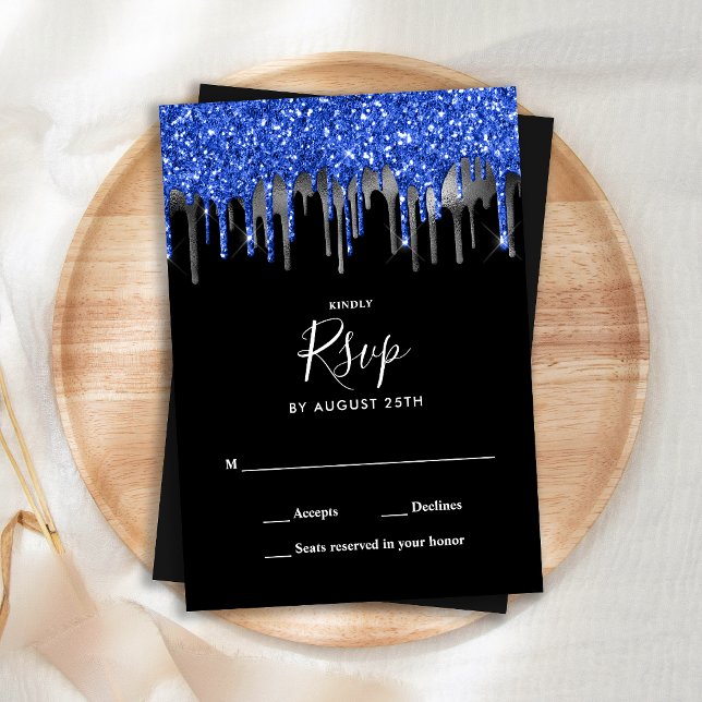 Cartão De Notas RSVP de Casamento de Drives de Glitter Azul Elegan (Criador carregado)