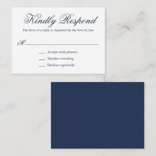 Cartão De Notas RSVP de Casamento de Mini Formal Azul de Marinho T