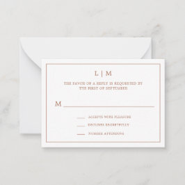 Cartão De Notas RSVP de Casamento de Mini Terracotta Simples Monog