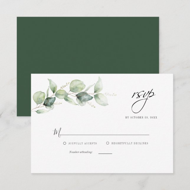 Cartão De Notas RSVP de Casamento de Script Foliage Eucalyptus Flo (Frente/Verso)