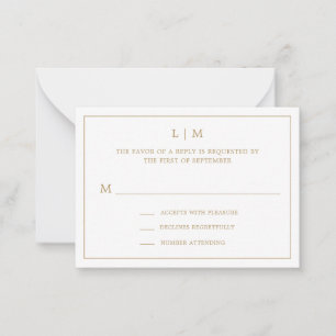 Cartão De Notas RSVP de Casamento do Mini Monograma Dourado Simple