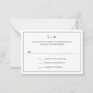 Cartão De Notas RSVP de Casamento do Mini Monograma Verde da Flore