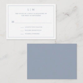 Cartão De Notas RSVP de Casamento Elegante Monograma Azul Simples