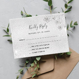 Cartão De Notas RSVP de casamento elegante prateado