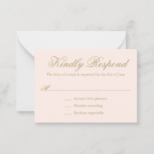 Cartão De Notas RSVP de Casamento Formal Cor-de-Rosa-Blush Tradici