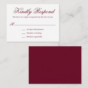 Cartão De Notas RSVP de Casamento Formal da Borgonha Tradicional