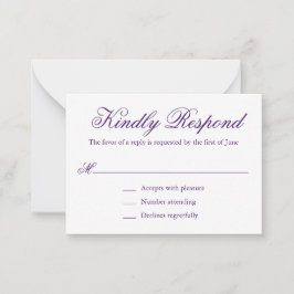 Cartão De Notas RSVP de Casamento Formal Roxo Tradicional