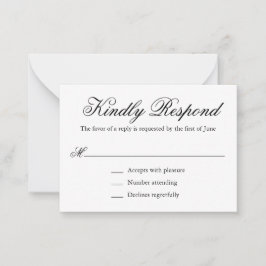 Cartão De Notas RSVP de Casamento Mini Branco e Preto Tradicional