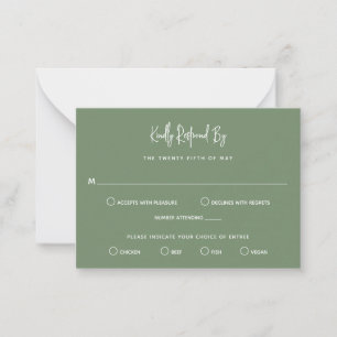 Cartão De Notas RSVP de Casamento Mini Moderno da Sage Verde Minim
