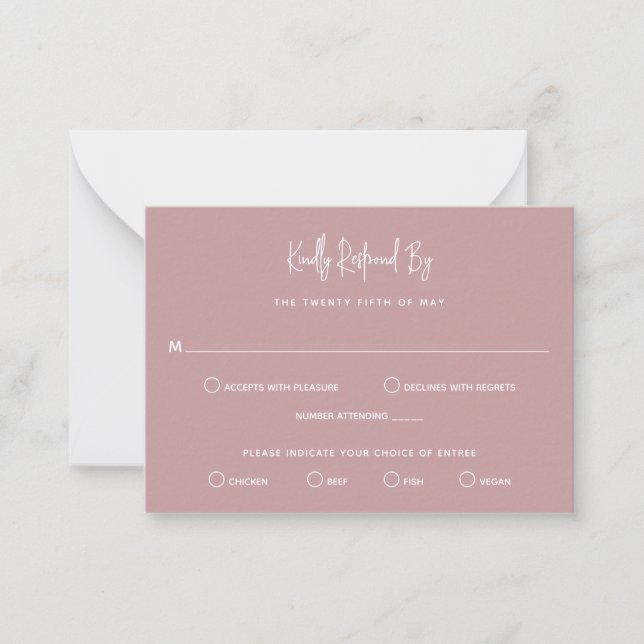 Cartão De Notas RSVP de Casamento Mini Moderno Rosa Minimalista (Frente)