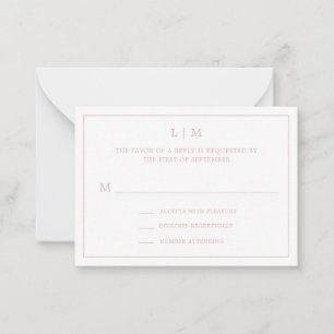 Cartão De Notas RSVP de Casamento Mini Monograma de Rosas claro Si