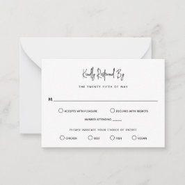 Cartão De Notas RSVP de Casamento Mini Preto e Branco Minimalista