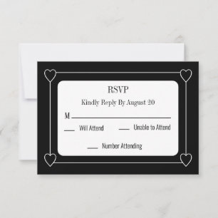 Cartão De Notas RSVP de Casamento Negro de Corações Simples e Româ