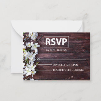 Cartão De Notas RSVP de Madeira Floral Branca com Destaques de Blu