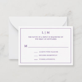 Cartão De Notas RSVP de Mini Casamento Elegante de Monograma Roxo 