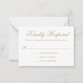 Cartão De Notas RSVP de Mini Casamento Elegante Formal Dourado Tra