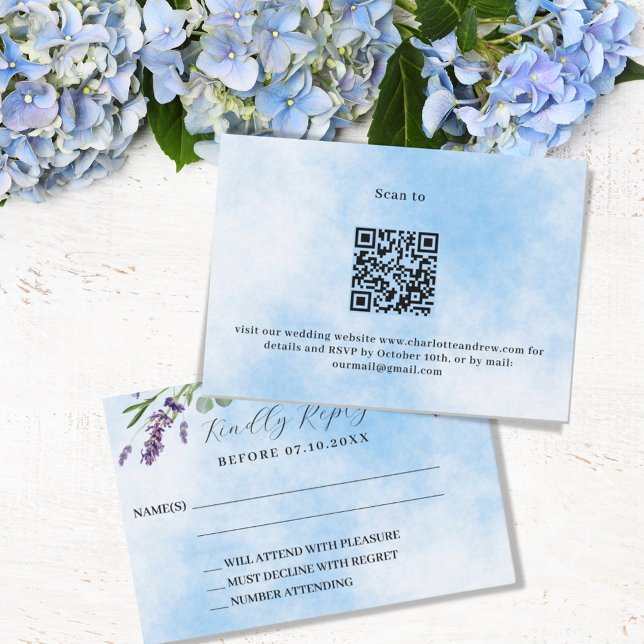 Cartão De Notas RSVP de resposta ao casamento de lavanda azul-verd (Criador carregado)