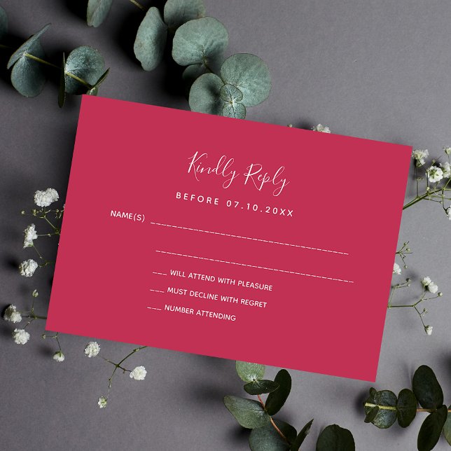 Cartão De Notas RSVP de resposta ao casamento magenta (Criador carregado)
