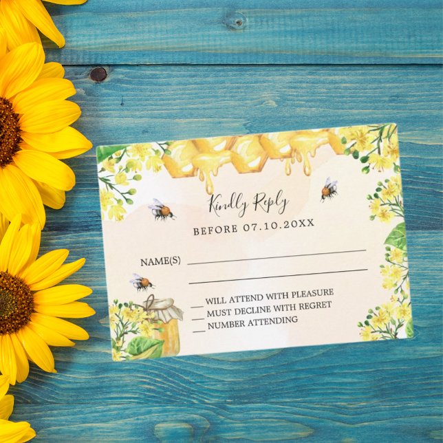 Cartão De Notas RSVP de resposta do Belas Amarelo florals honeycom (Criador carregado)
