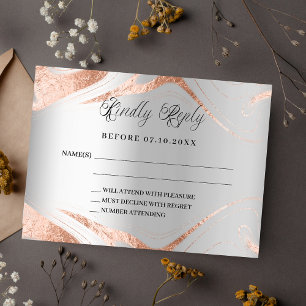 Cartão De Notas RSVP de resposta do casamento de ouro rosa prata