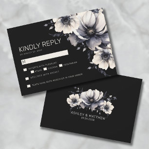 Cartão De Notas RSVP para Casamento com Floral Preto