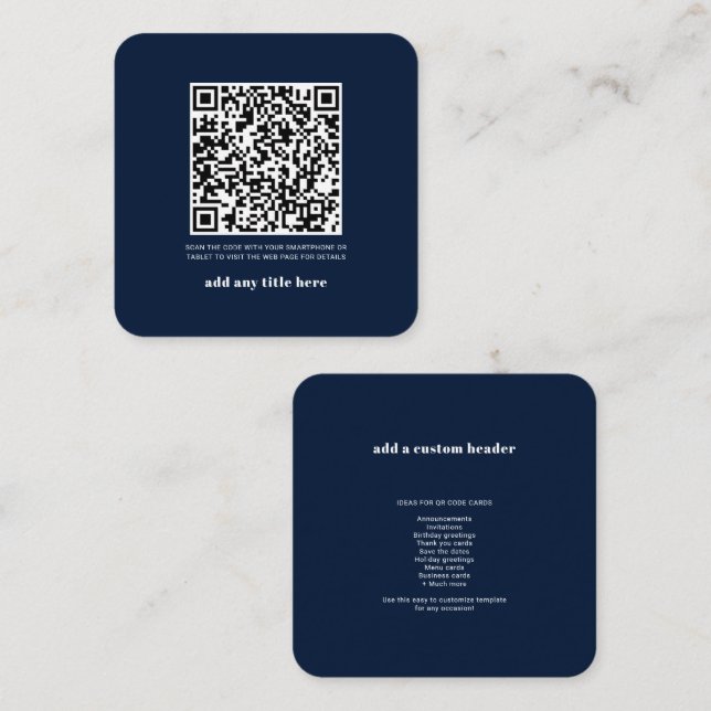 Cartão De Notas RSVP QR Code Modern Modern Any Occasion Marinho Bl (Frente/Verso)