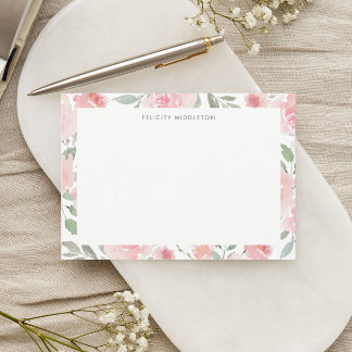 Cartão De Notas Rubor Botânico Feminino Rosas Cor-de-Rosa Floral